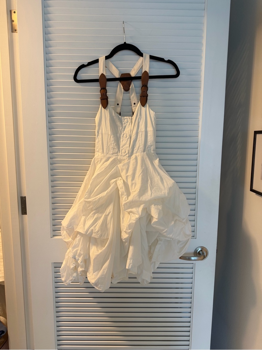 White All Saints Parachute Sundress with Brown leather Strap Detail